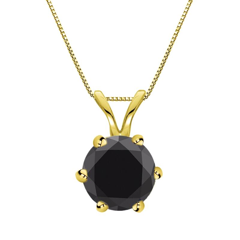 Auriya 14k Gold 2ctw Solitaire Black Diamond Necklace 6-Prong - Yellow