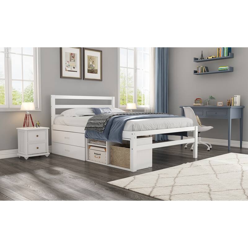 Wood Bed with Removable Shelves & 2 Storage Drawers