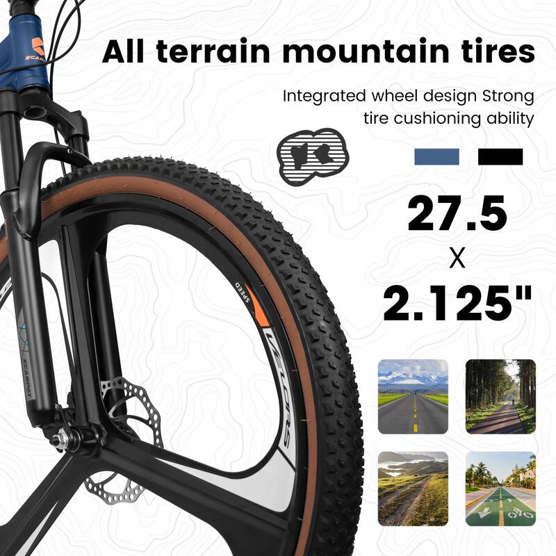 Ecarpat 27.5 Inch Mountain Bike, 21 Speed with Dual Disc Brakes, Front Suspension Fork, High Carbon Steel Frame for Men & Women