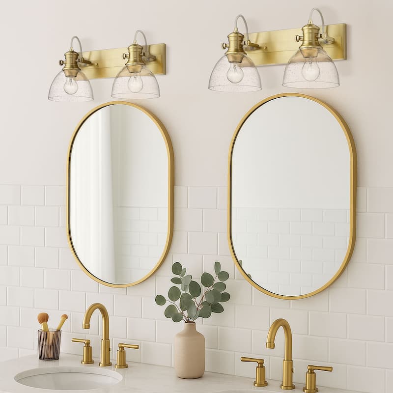 Yep by Golden Lighting Hines 2-light Vanity in Brushed Champagne Brass and Seeded Glass