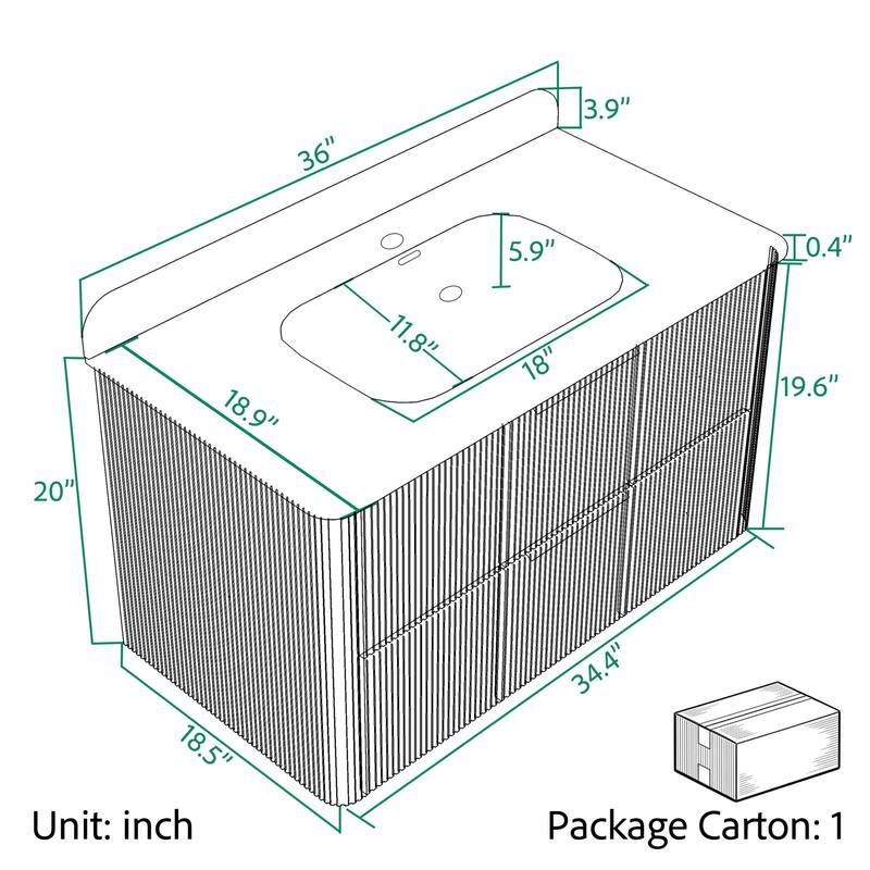 Modland 36" Wall-Mounted Bathroom Vanity with Acrylic Top Integrated Sink & Overflow