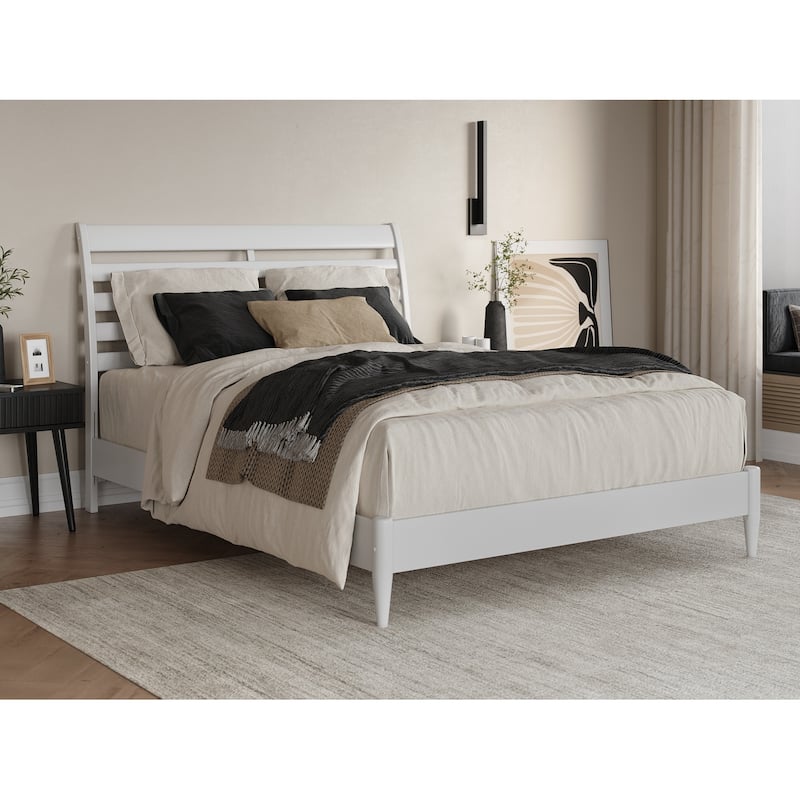 Solid Wood Low Profile Platform Bed - Modern Style Bed Frame, White Finish