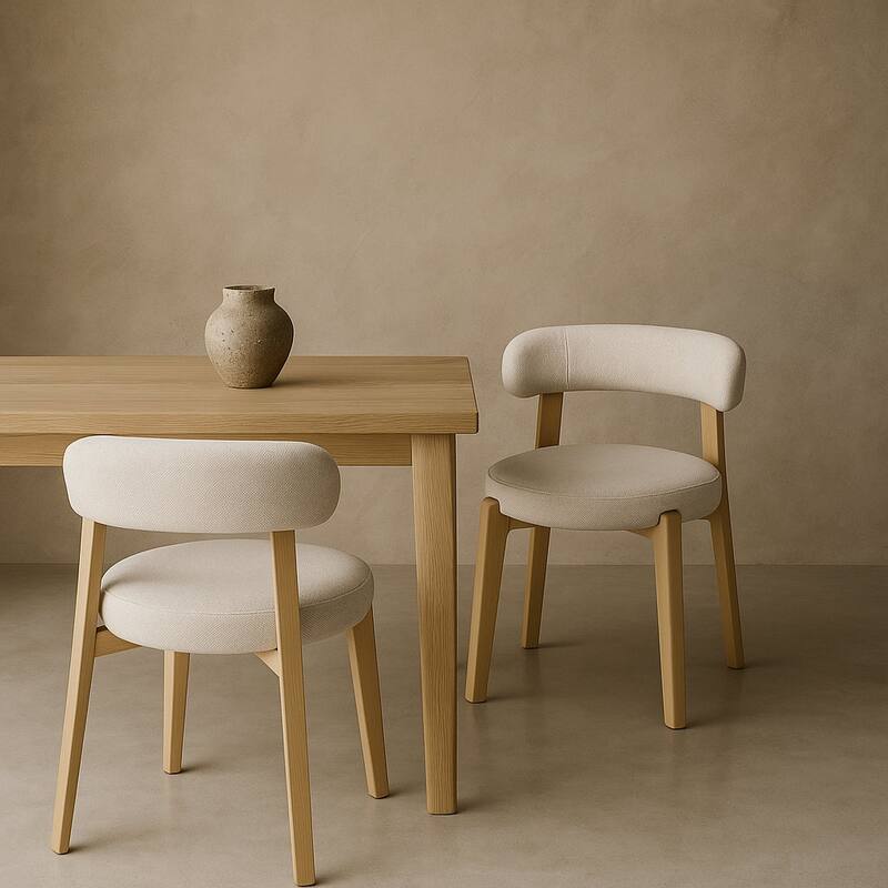 Upholstered Curved Back Wood-look Metal Frame 2pc Dining Chairs - N/A - Beige