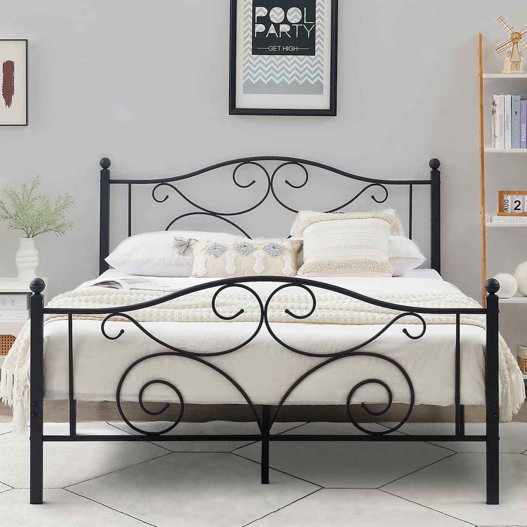Metal Platform Bed Frame Graceful Scroll Black Iron Bed Frame No Box Spring Needed Platform Bed Frame