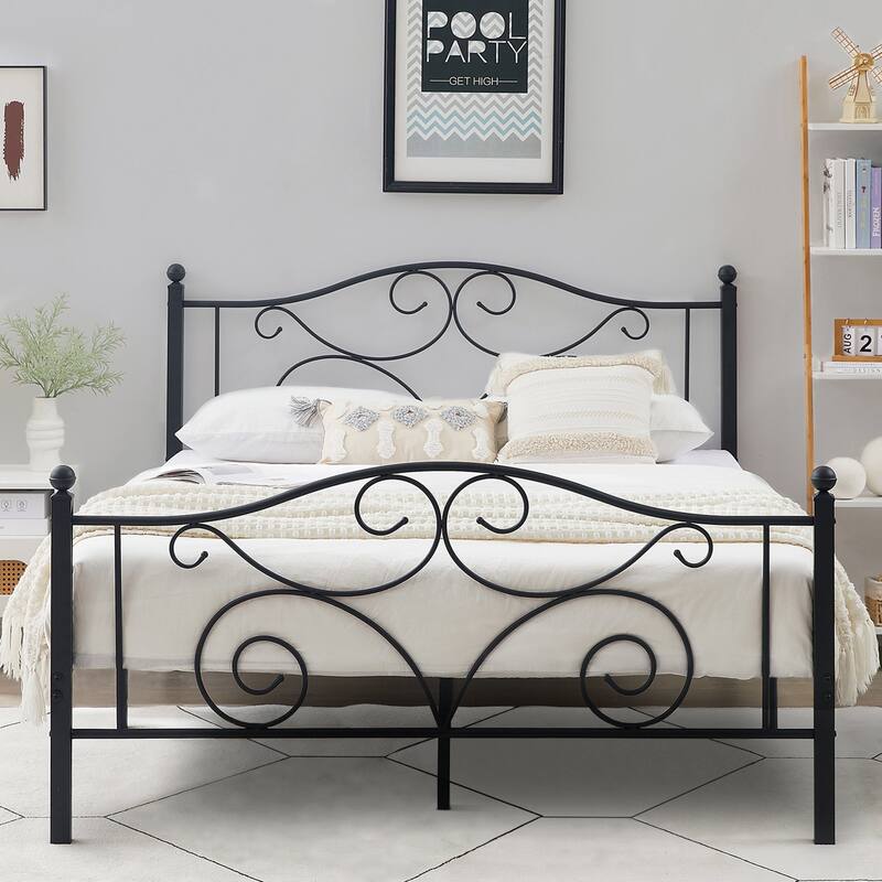 Metal Platform Bed Frame Graceful Scroll Black Iron Bed Frame No Box Spring Needed Platform Bed Frame
