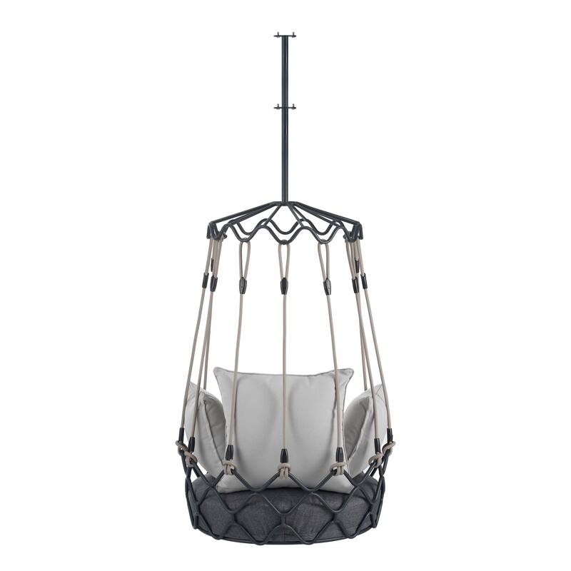 Iron Frame Hanging Basket Chair with Includes 8" UV-Resistant Cushion, 300lb Capacity