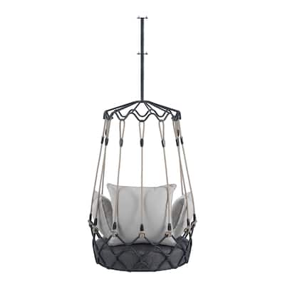 Outdoor Balcony Swing Chair with Thick Cushion and Sturdy Nylon Rope Frame for Patio Garden Porch Indoor Use Supports 300 lbs