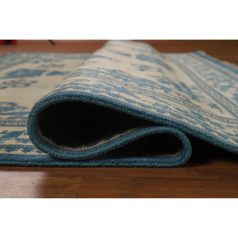 Hand Knotted Oriental 100% Wool Carpet Traditional Geometric Beige & Ivories Art Deco Area Rug - 7' 11'' X 8' 1''