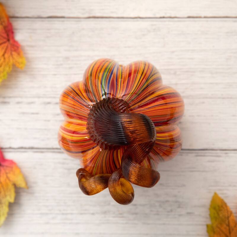 Glitzhome Multi Striped Fall Harvest Glass Pumpkins Halloween Thanksgiving Festival Decorations