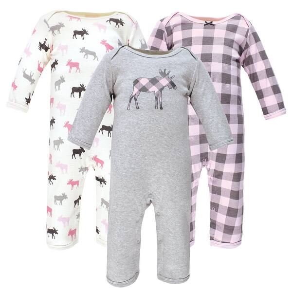 slide 1 of 1, Hudson Baby Infant Girl Cotton Coveralls, Pink Moose 0 - 3 Months - Pink