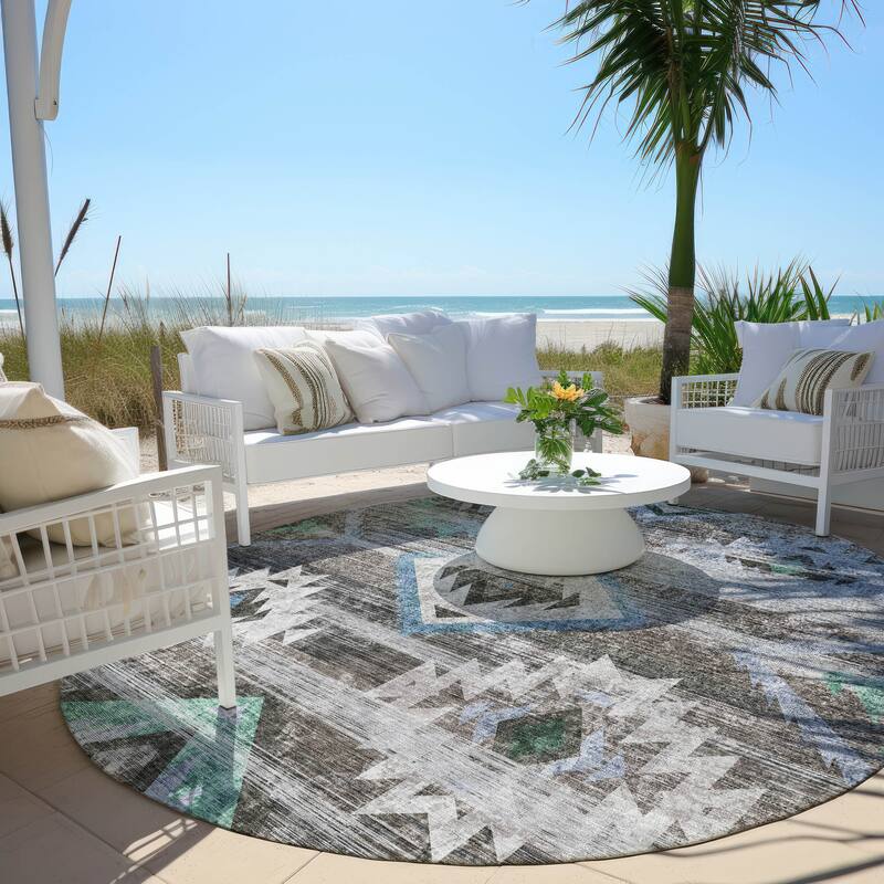 Machine Washable Indoor/ Outdoor Chantille Boho Global Rug - Brown - 8' x 8'