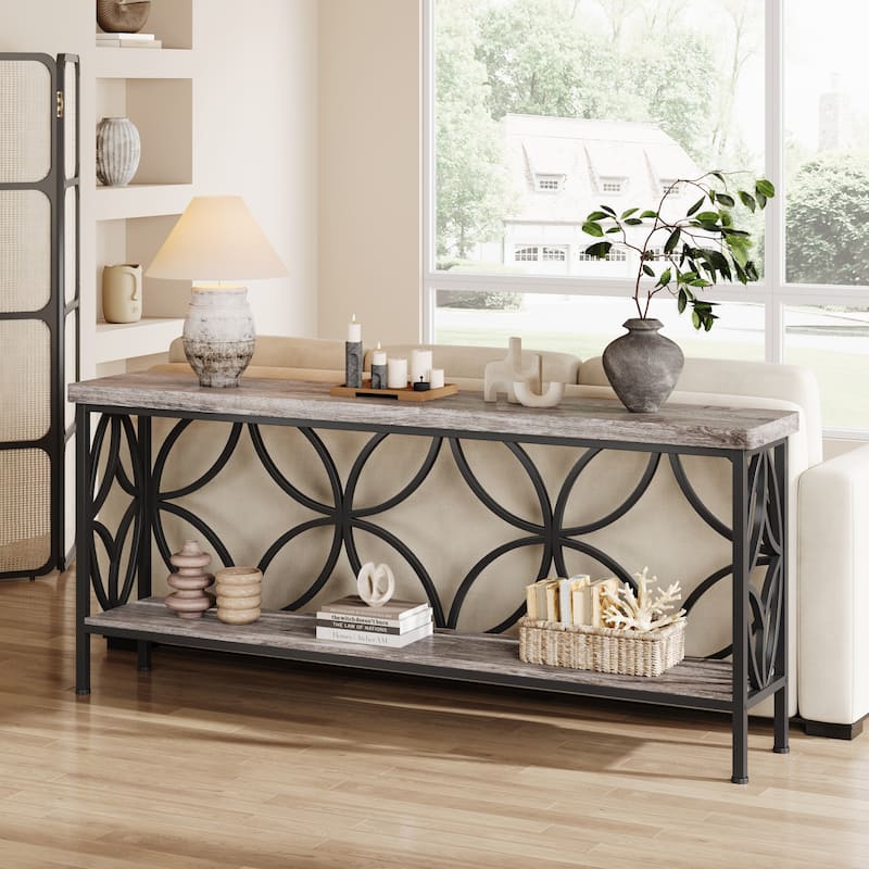 70.9 Inches Industrial Sofa Console Table with Storage Shelf - 70.9" L × 11.8" W × 31.9" H