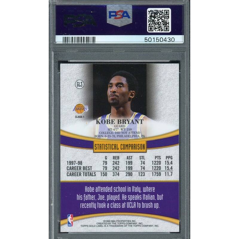 Kobe Bryant 1998 Topps Gold Label Basketball Card #GL3 Graded PSA 9 - 8'6" x 11'6"