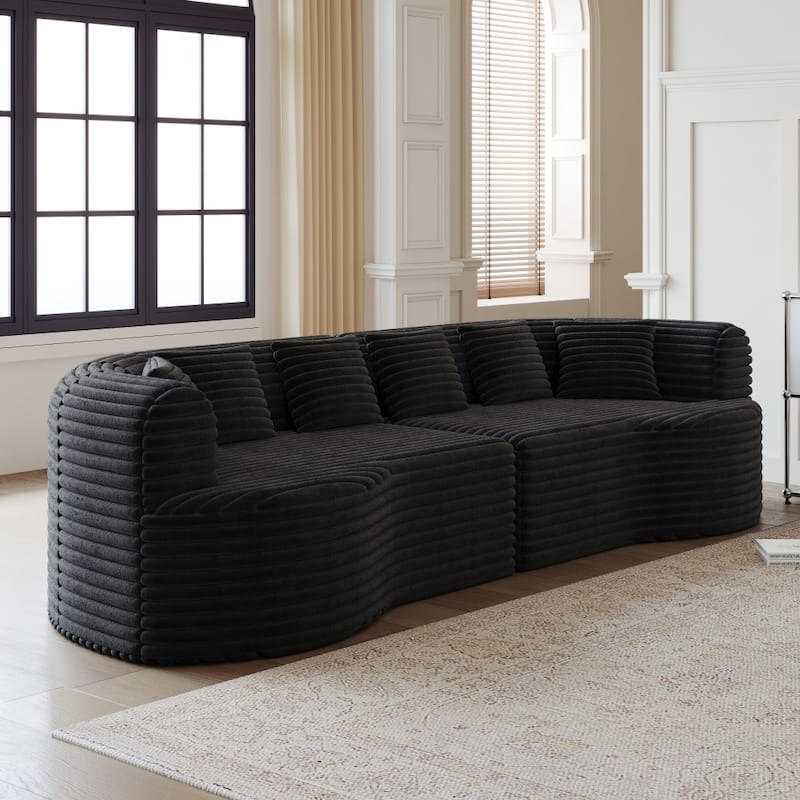Modern Luxury Corduroy Boneless Curved Sectional Sofa with Pillows