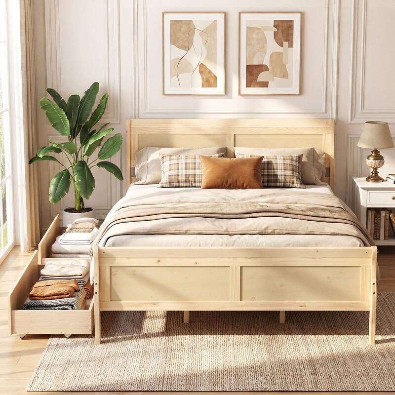 Costway Twin Size Bed Frame with 2 Storage Drawers Wood Platform Bed