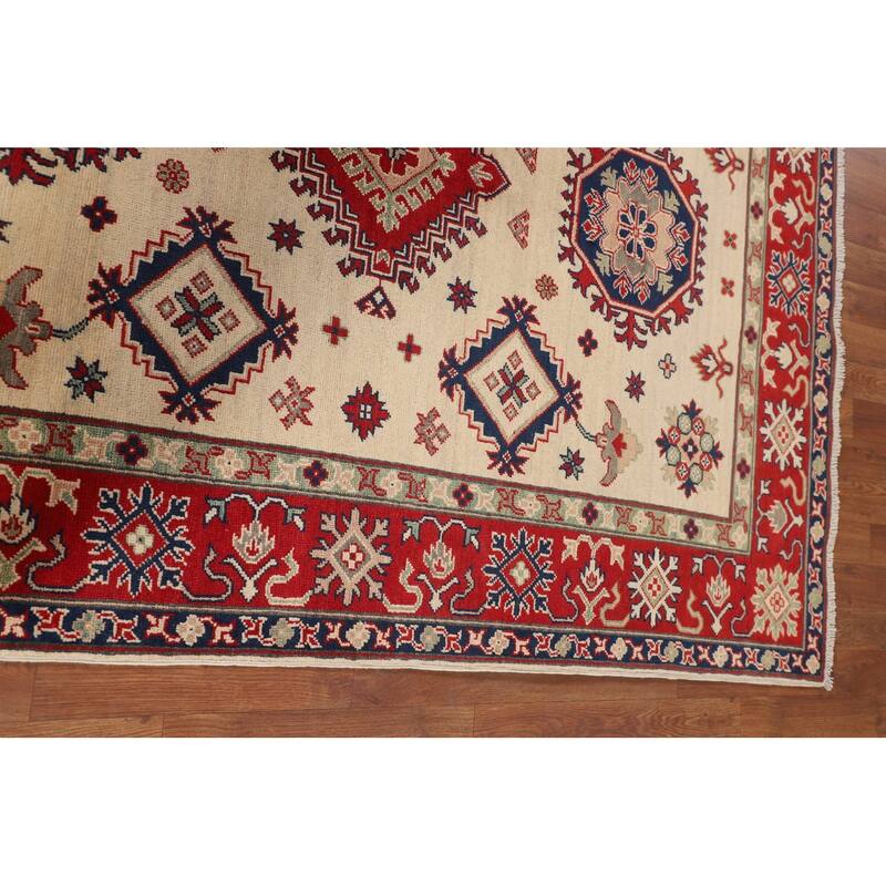Geometric Beige Kazak Oriental Area Rug Handmade Wool Carpet - 5'0" x 6'8"