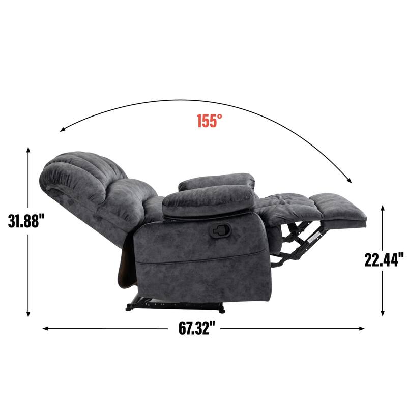 Roomfitters Oversized Manual Recliner Chair Padded Fabric Living Room Seating Ergonomic Lounge Sofa with Wide Armrests