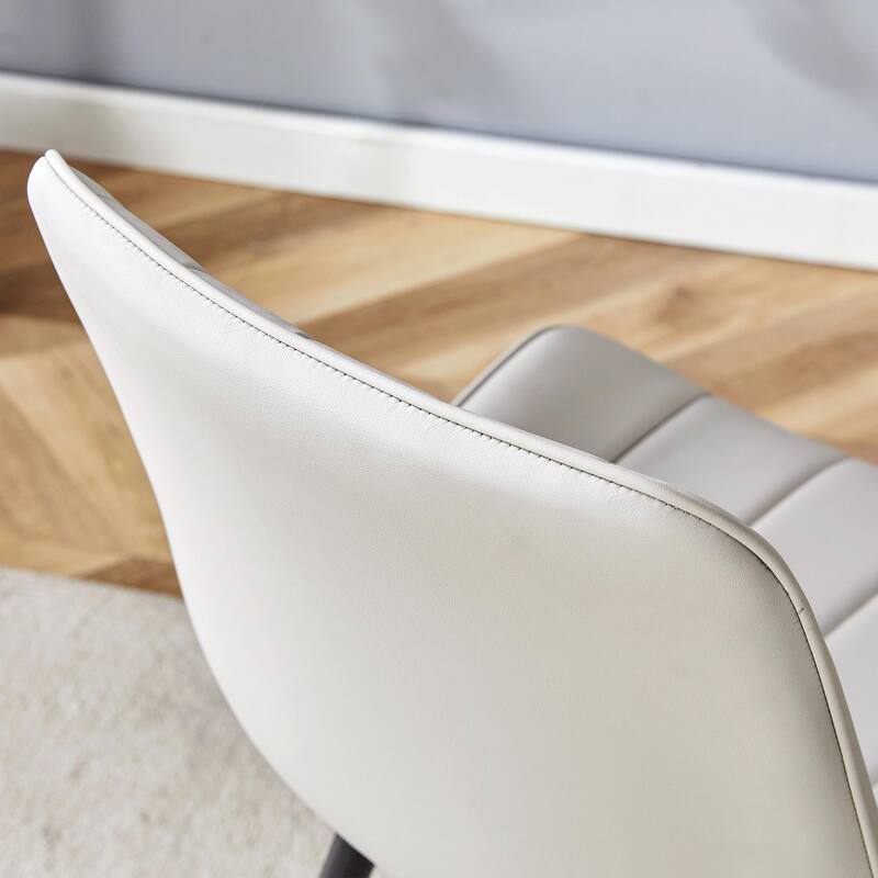 Extended Seat Cushion Pu Dining Chair Set-Four Pieces,Ergonomic Design.Smooth Line Design,Integral Metal Leg Structure