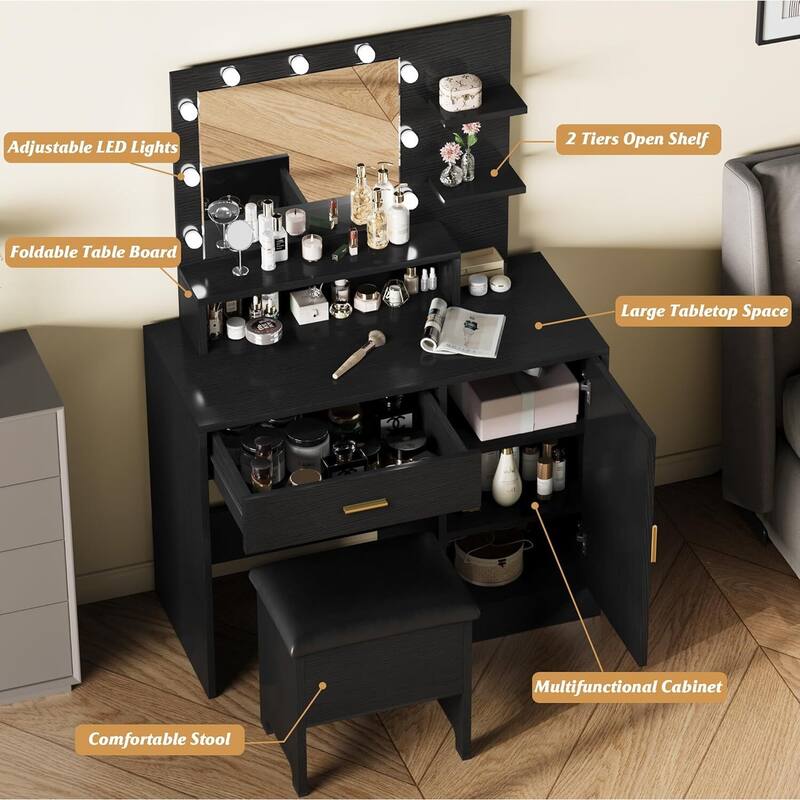 Vanity Desk, Makeup Vanity Desk with Mirror 9 LED Light Bulbs