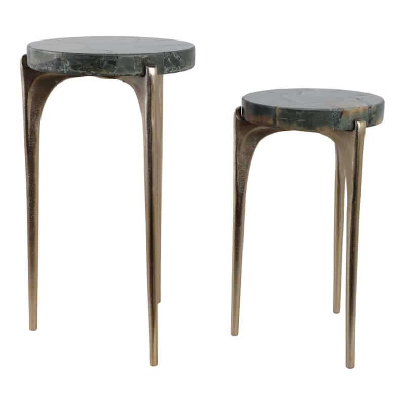 Metal Accent Tables Sculpted Base Textured Round Tops (Set of 2) - 13" x 13" x 23"