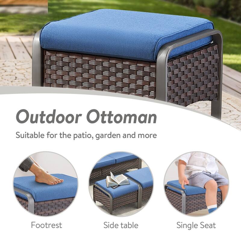 Gymojoy Industrial Style Outdoor Wicker Patio Ottomans Set of 2 - 2-Piece - Blue