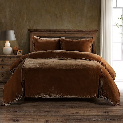 HiEnd Accents Stella Faux Silk Velvet Romantic Western 3 Piece Duvet Cover Set