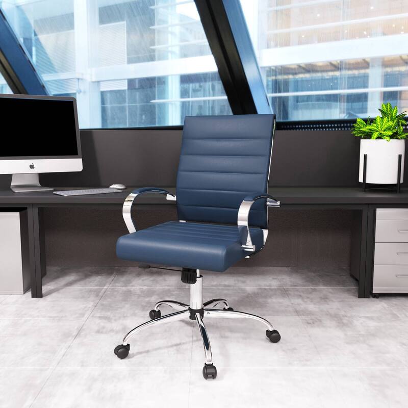 LeisureMod Benmar Mid-Back Swivel Leather Office Chair W/ Chrome Base