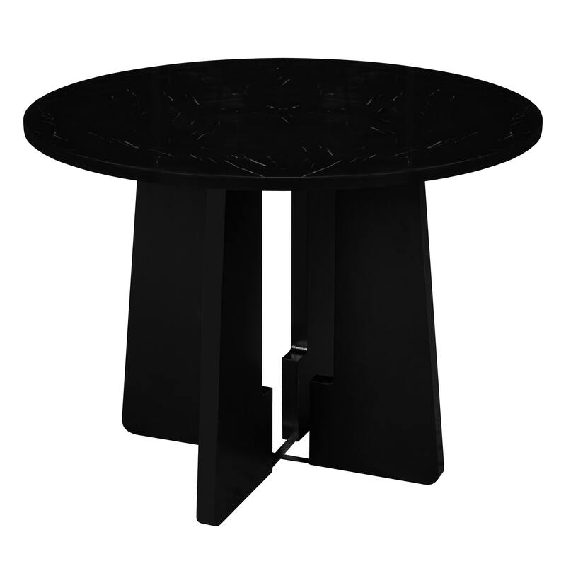 Round Dining Table for 4-6 People, Kitchen Table with Faux Marble Top, Coffee Table for Dining Room, Living Room - Black