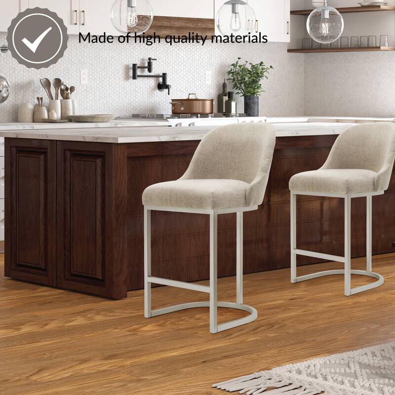 Leick Home Upholstered Barrelback Counter Stool with Metal Base