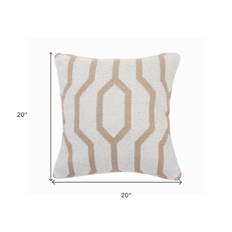 HomeRoots 20" X 20" White And Tan 100% Cotton Geometric Zippered Pillow