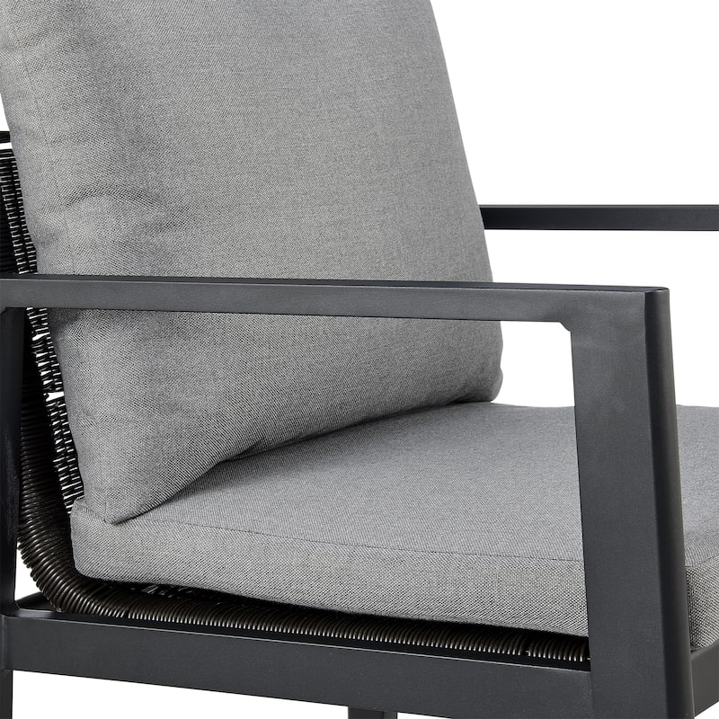 Cayman Outdoor Patio Dining Chairs with Arms in Aluminum with Grey Cushions - Set of 2