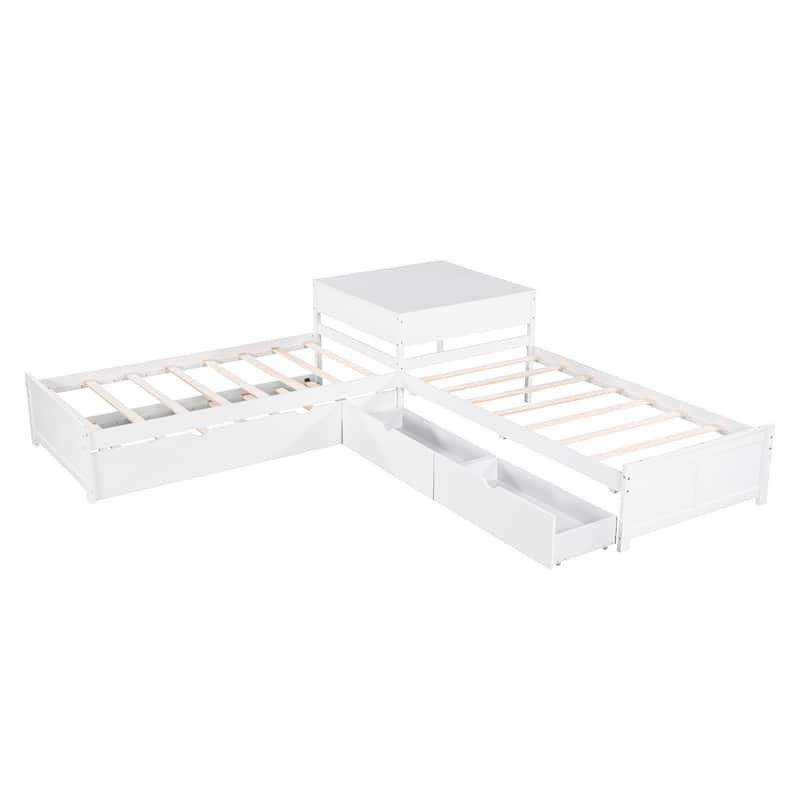 3-in-1 Twin L-Shaped Bed with Desk, Trundle, and Storage Drawers - Space-Saving Design
