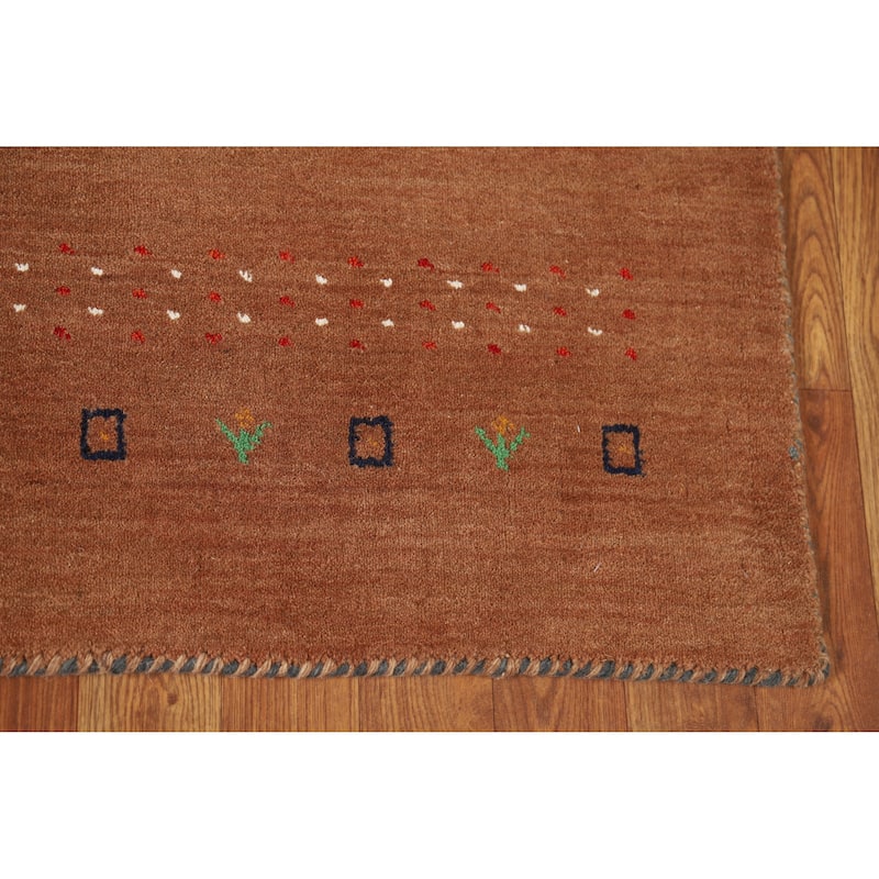 Brown Tribal Gabbeh Indian Rug Handmade Modern Wool Carpet - 4'0" x 5'10"