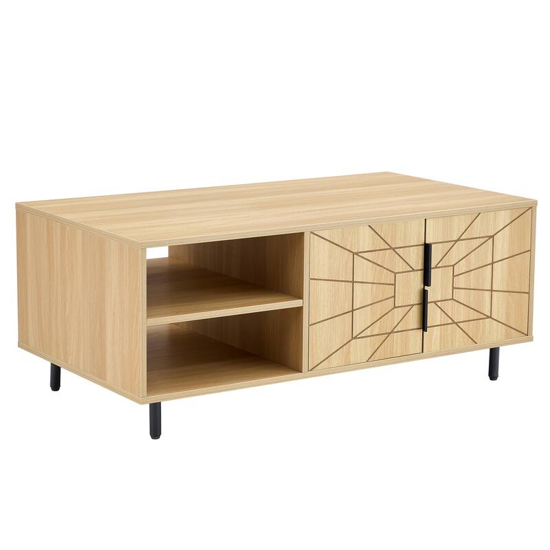 Spider Web Textured Modern Mdf Coffee Table - Geometric Art And Practical Design In Wood Tones