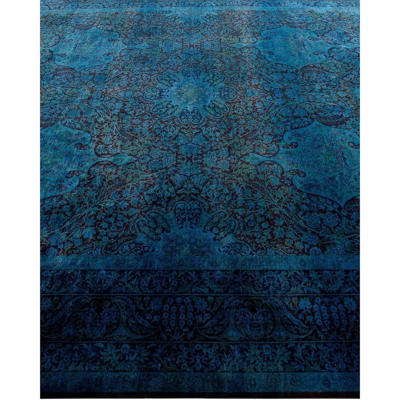 Overton Hand Knotted Wool Vintage Inspired Modern Contemporary Overdyed Navy Area Rug - 8' 2" x 9' 10"