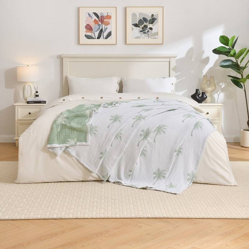 Vintage Cotton Muslin Throw Blanket, Reversible, Breathable for Indoor/Outdoor Use, Picnics, Bedding, or Chair Cover