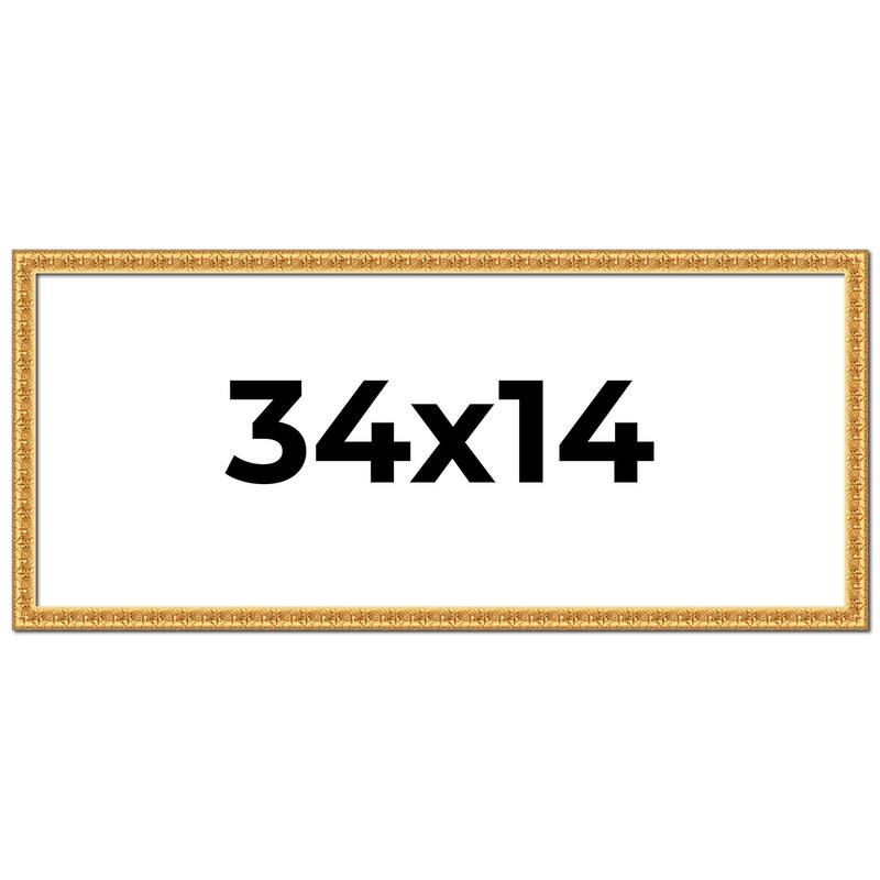 34x14 Frame Gold Real Wood Picture Frame Width 1 inches | Interior