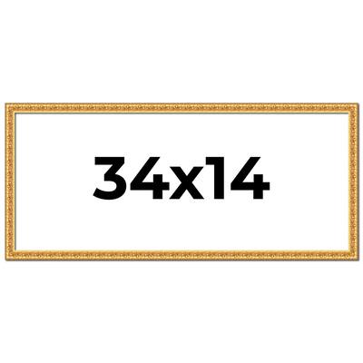 34x14 Frame Gold Real Wood Picture Frame Width 1 inches | Interior