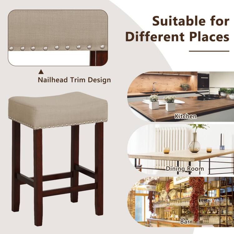 Set of 2 24 Inch Bar Stool with Curved Seat Cushions - 17" x 13" x 24" (L x W x H)