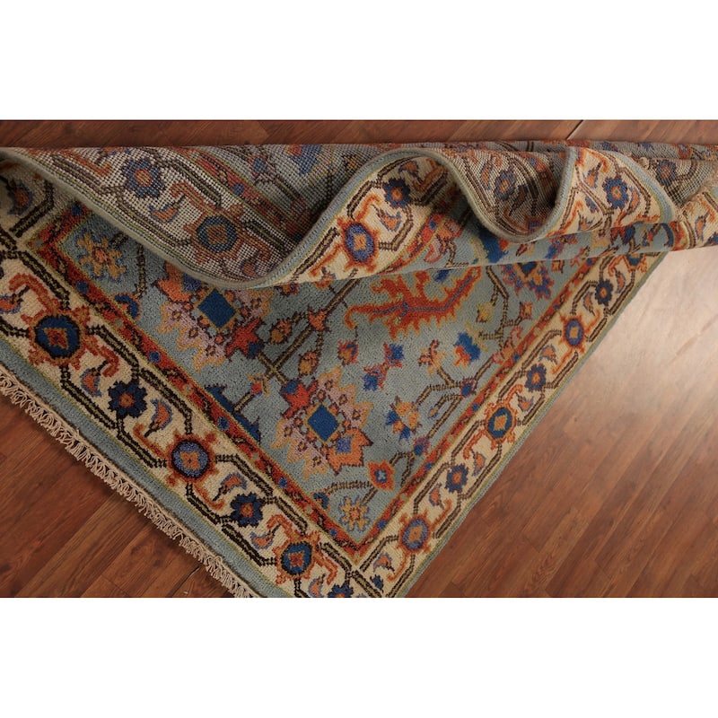 Floral Blue Oushak Oriental Rug Handmade Wool Carpet - 3'10"x 6'0"