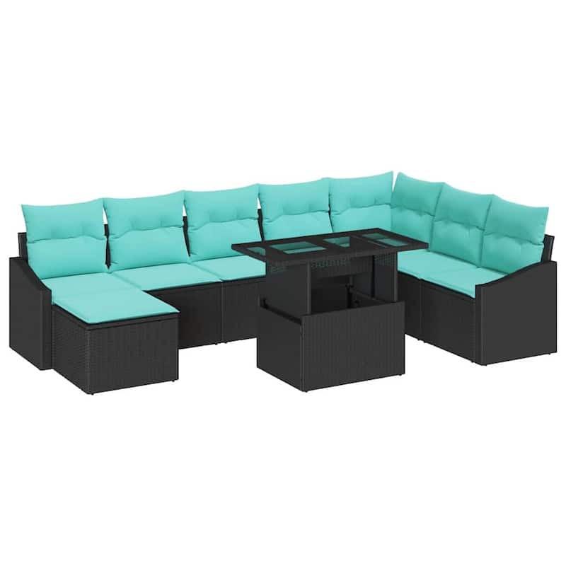 vidaXL 9 Piece Garden Sofa Set with Cushions - 113.6×70.3×27.2