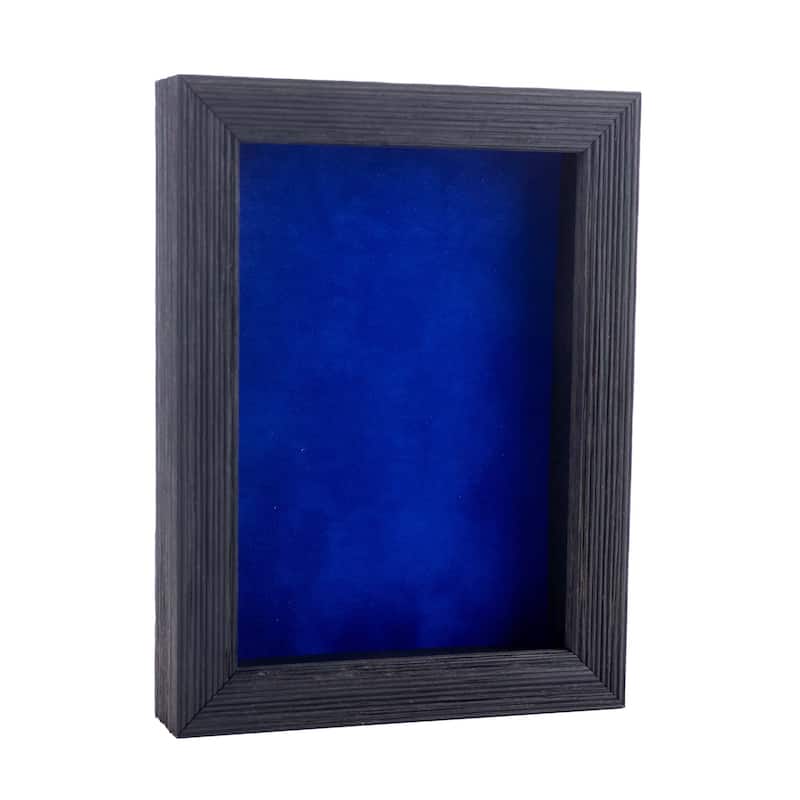 6x8 Shadow Box Frame Barnwood Black Wood | With a 1" Usable Display Depth | Includes a Royal Blue Real Suede Texture Acid-Free - Holds 6x8 Photo
