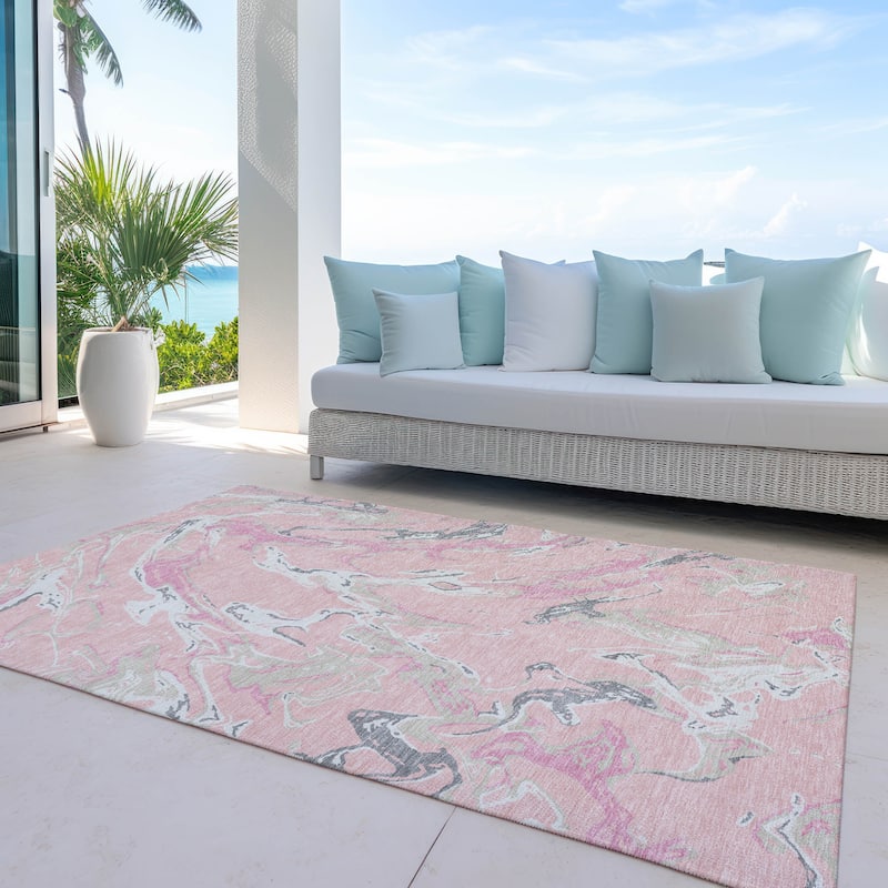Machine Washable Indoor/ Outdoor Modern Wave Chantille Rug