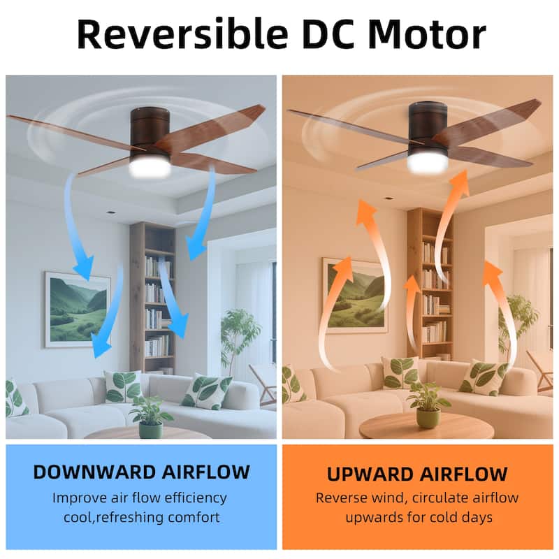 52 in. Modern Rustic Ceiling Fan with 3 Color Light, 4 Wood Blades, DC Motor, 6 Speed for Bedroom or Living Room