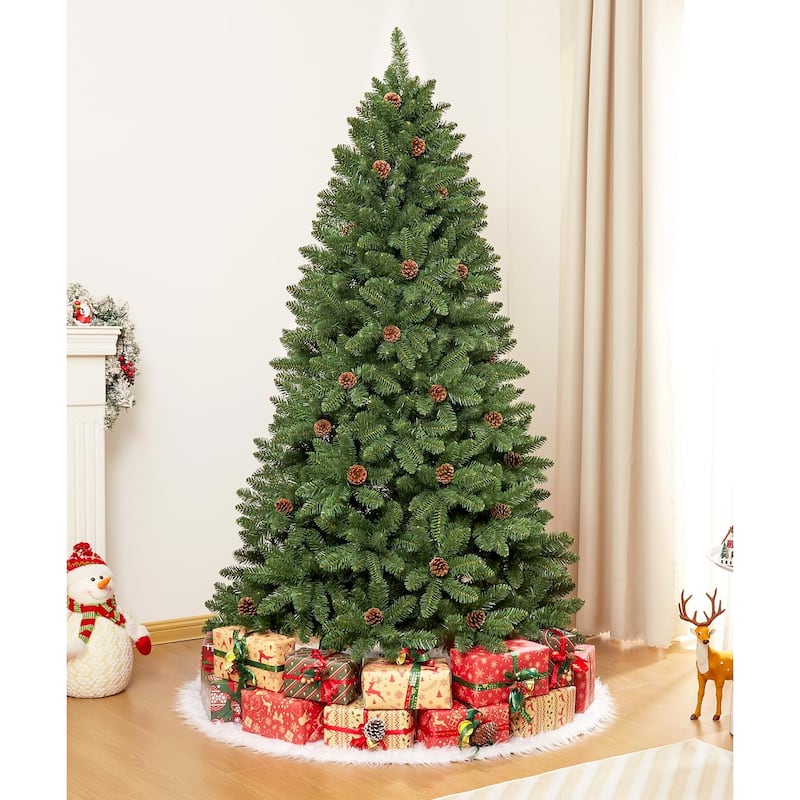 5ft/6ft/7ft Artificial Christmas Tree with Flame-retardant PVC and Metal Base - Plastic