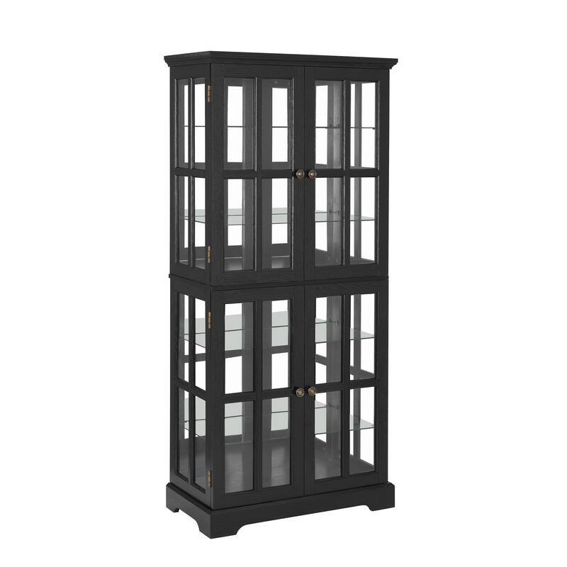 Curio Display Cabinet, Antique Display Cabinet with Glass Doors Adjustable Shelves Four Door Design Vintage Showcase