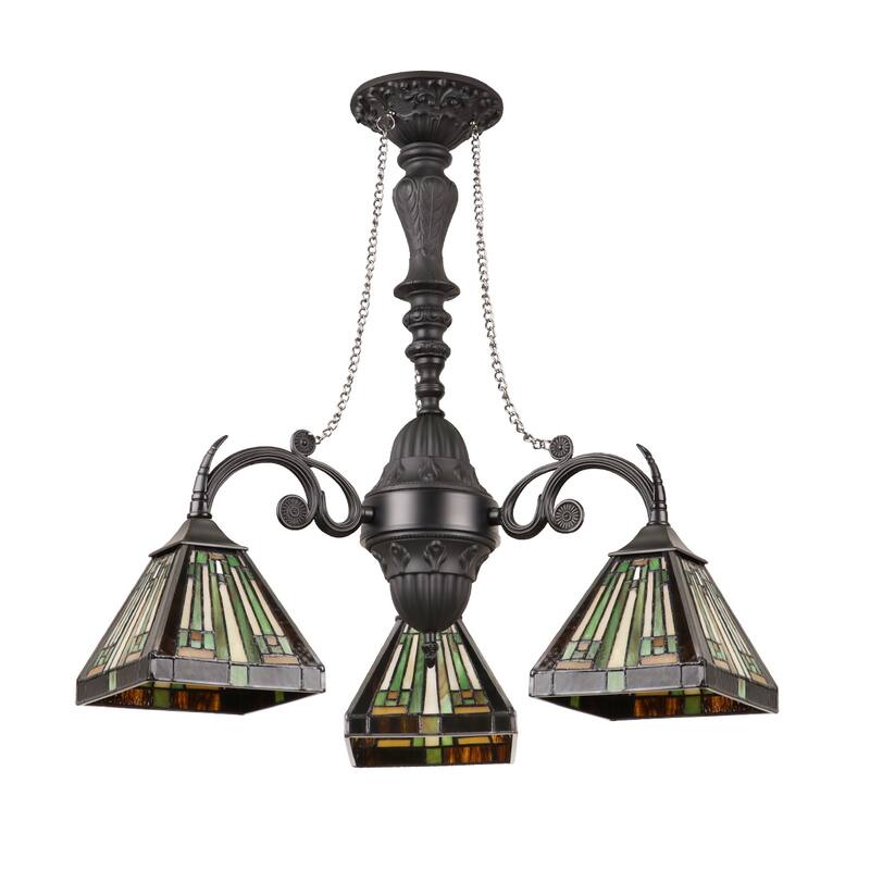Tiffany-Style 3-Light Mini Chandelier 24" Wide - Multicolored
