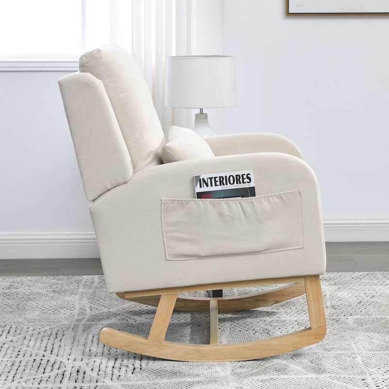 27.5 "W Modern Accent High Back Living Room Casual Armchair Rocker with One Lumbar Pillow, Two Side Pockets