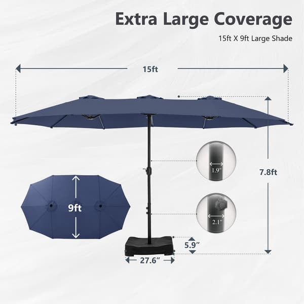 dimension image slide 6 of 13, MAISON ARTS 15ft Double-Sided Patio Extra Large Twin Umbrella with Base Included