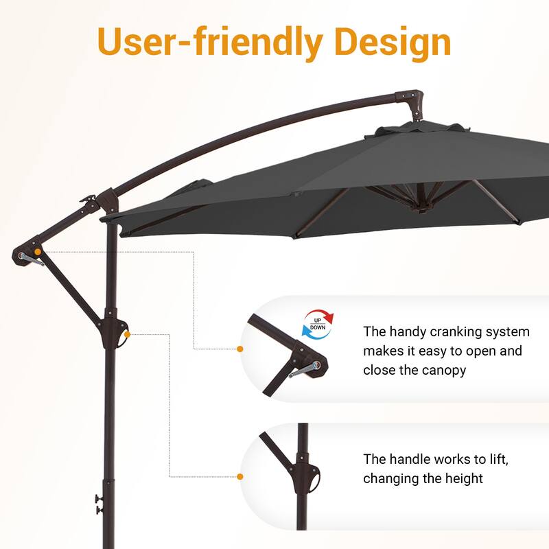 10 ft Steel Crank-lift Cantilever Umbrella With Weighted Base